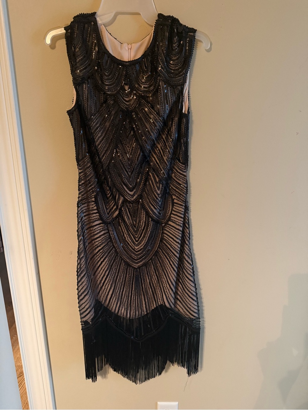 Black Beaded Fringe Sleeveless Cocktail Dress - flapper girl, roaring 20’s